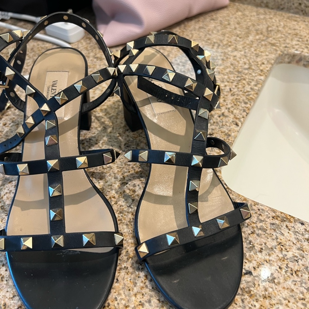 Valentino Black and Gold Studded Heels